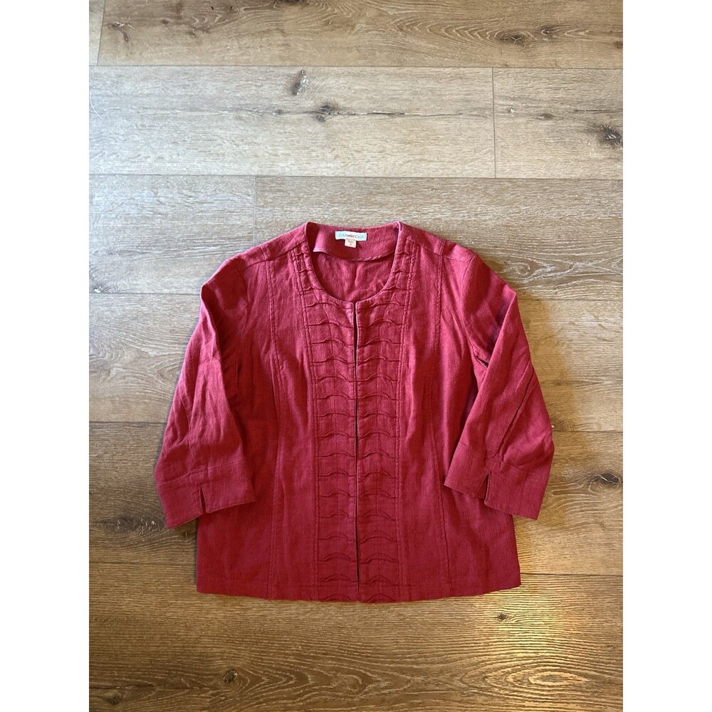 Coldwater Creek Womens Red Clip Front Long Sleeve Linen Jacket Size 12